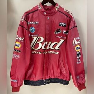 VTG CHASE × DALE JR Size 2XL Leather Red Nascar Bomber Jacket Insulated Race